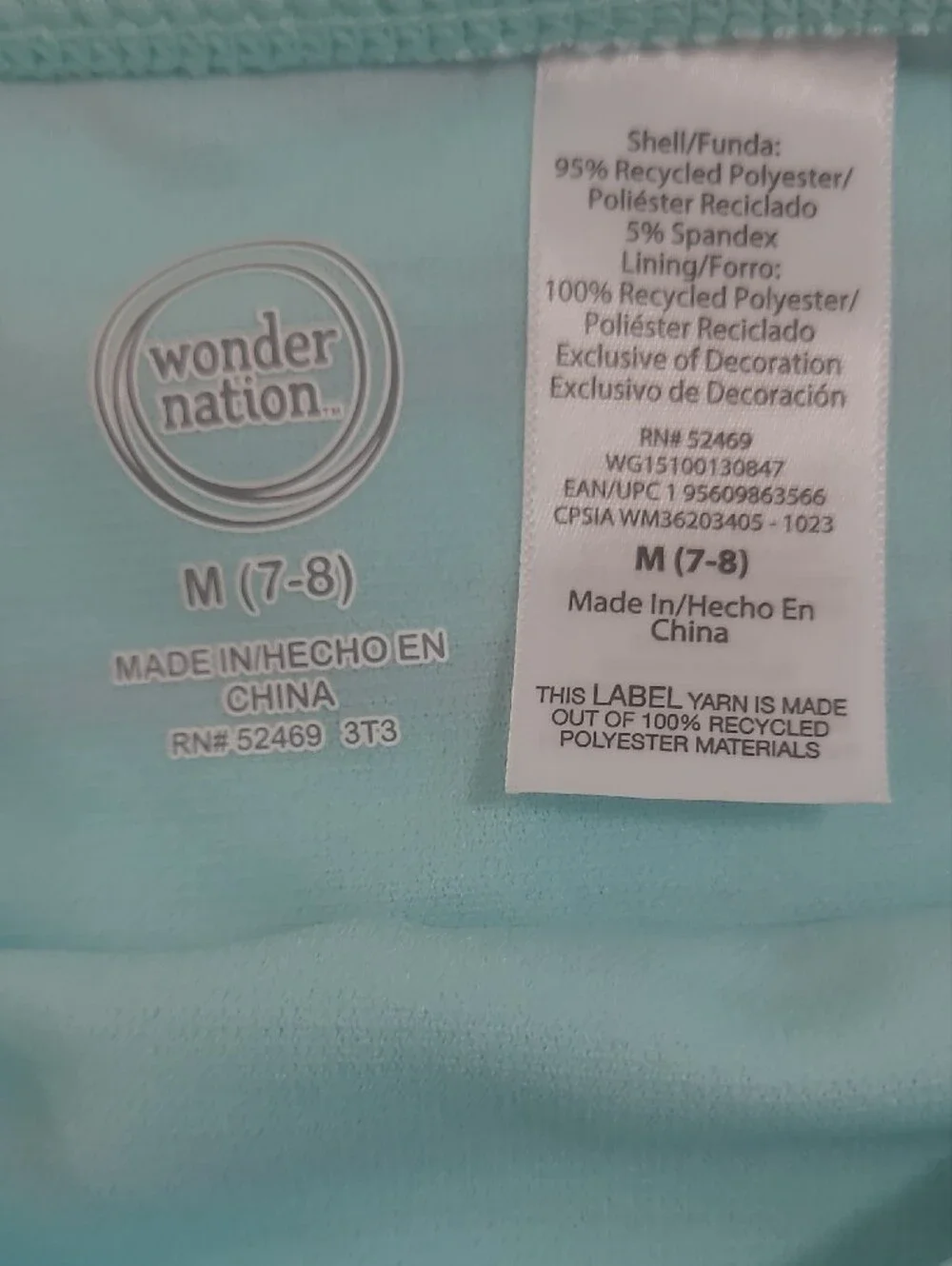 Wonder Nation Aqua Striped Two-Piece Bikini with Pink Accents
